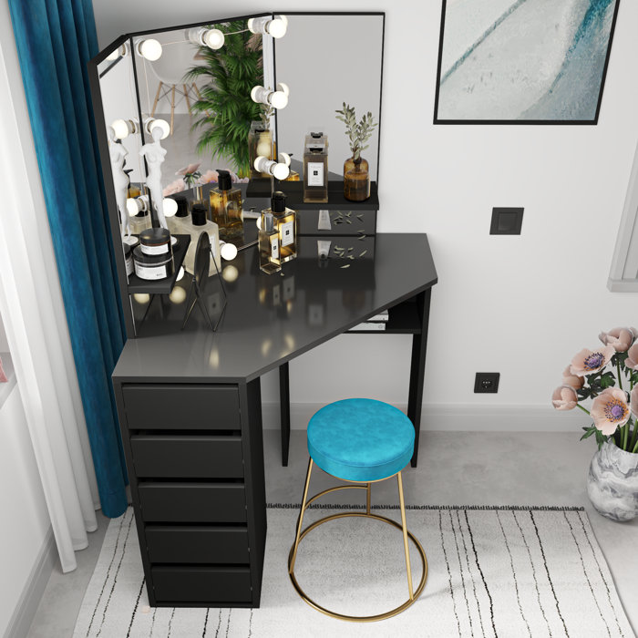 Latitude Run® Jaylianni Beauty Corner Makeup Vanity with Mirror